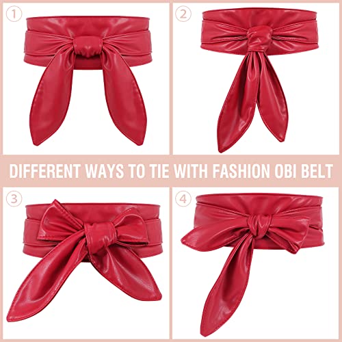 WHIPPY Women Obi Belt Fashion Wrap Around Wide Waistband Knotted Cinch Belt for Dress, Red, XXL - Thumbnail 4