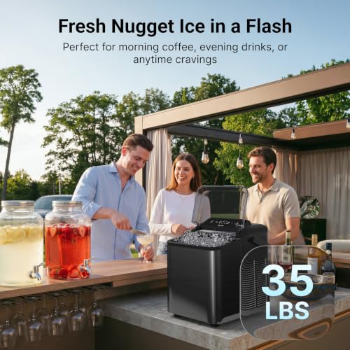 Image of Typhur Smart Nugget Ice Maker Countertop with App Control, Pebble Ice Machine, Portable Pellet Ice Maker with Handle, Self-Cleaning Pump, 8 Cleaners, 35lbs /24H for Home, Kitchen, Office, RV, Black