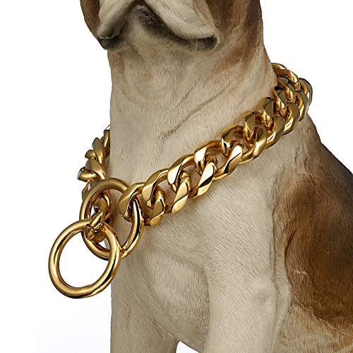 Collare per cani a catena cubana resistente per cani di grossa taglia - maglie in acciaio extra largo e robusto da 19 mm per razze grandi - Rottweiler, Pitbull, Mastino, Cane Corso,D'oro,24inch/61cm