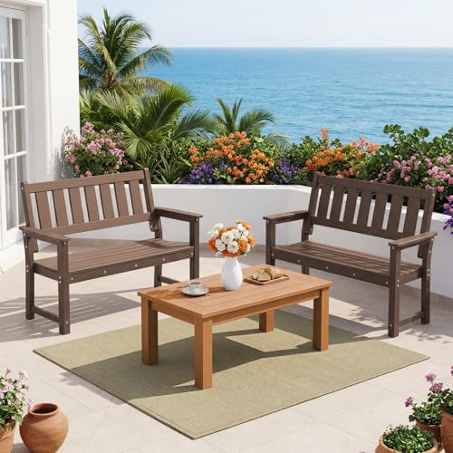 Image of 50 inch HDPE Outdoor Bench Weatherproof Patio Seating, Mocha Brown
