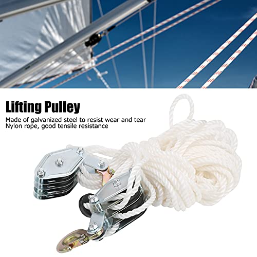 Heavy Du Block and Tackle - Sistema de polea de aparejos, carga de 4000 libras, acero galvanizado con cuerda de nailon resistente para elevación industrial y aplicaciones pesadas