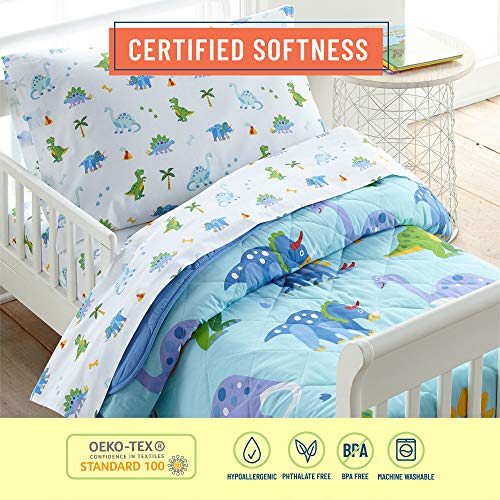 Wildkin Kids 100% Cotton Flannel Toddler Sheet Set For Boys & Girls, Bed Set Includes Top Sheet, Fitted Sheet, Pillow Case, Flannel Bed Sheets For Cozy Cuddles (Dinosaur Land) #TOP2