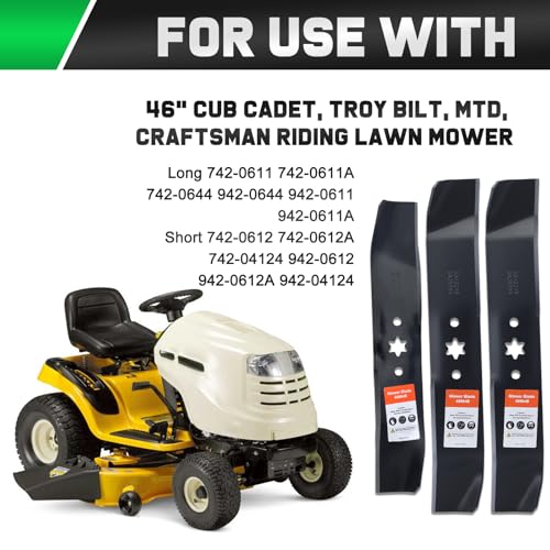 Grasscool LT1045 Mulching Blades Set for Cub Cadet LT1046 Toro LX460 LX465 Troy Bilt GTX2446 LTX2146 46\'\' Deck Riding Mower Lawn Tractor Replace for 942-04125 942-04124 942-0611 942-0612 942-0616