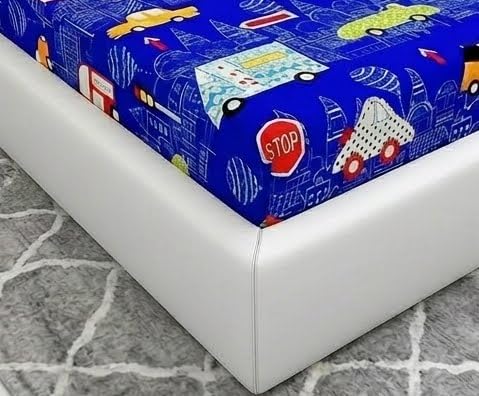 Image of Filymore Kids Blue Car Design Elastic Fitted Bedsheet for Double Bed (72x72 Inches), Pure Microfiber, 1 Bedsheet & 2 Pillow Covers, Fits up to 6 Inches, Blue and Red