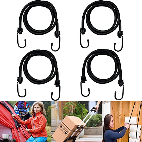 Bungee Cords with Hooks Heavy Duty Elastic Bungee Ropes Luggage Straps 4Pcs 40"/100cm Tarp Fixings Weatherproof & UV-Resistant Bungees Straps for Tent Car Trunks Camping Luggage Racks,Black