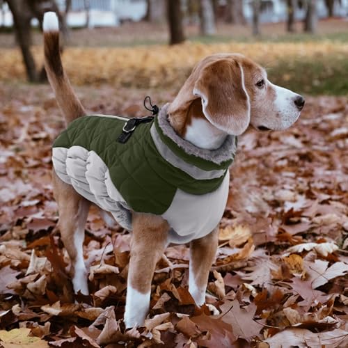 Image of Lelepet Dog Coat Warm Dog Winter Coat Waterproof Dogs Jacket with Harness | Reflective Pet Fleece Vest Zip-Up Cold Weather Coats for Dogs Turtleneck & Windproof Coats Chihuahua Army Green XS