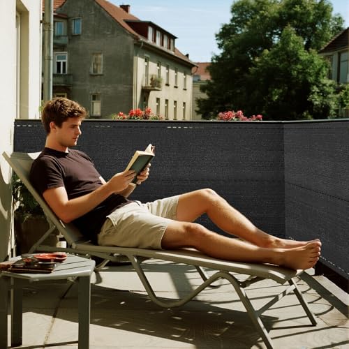 Soontrans Balkonverkleidung Zaunblende 1.2 x 10m, Schatten Sichtschutz Seelenfrieden, Schattiernetz aus HDPE, Blickdicht UV-Schutz, Balkonbespannung mit Kabelbinder für Gitter Geländer Zaun (Anthrazit