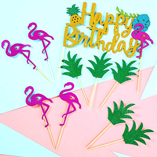 25 Pieces Hawaiian Luau Pineapple Flamingo Cupcake Toppers Tropical Pineapple Flamingo Cocktail Toothpicks Happy Birthday Cake Topper Picks For Summer Party Cake Decorations #TOP3