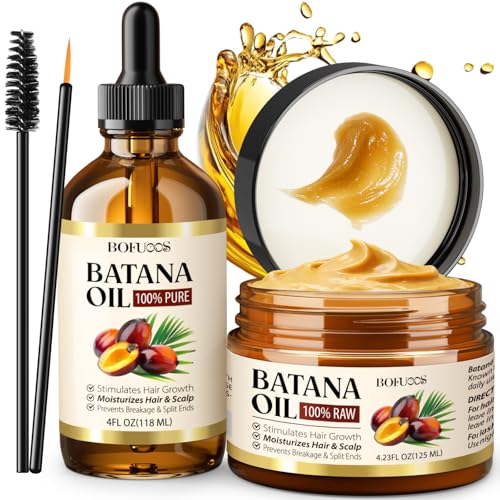 Bofuoos Aceite de Batana para el Cabello 118ml, 100% Puro y Natural Aceite de Batana Pasta 125ml, Batana Oil Promueve el Crecimiento del Cabello, Hidrata Profundamente, Previene Quiebras