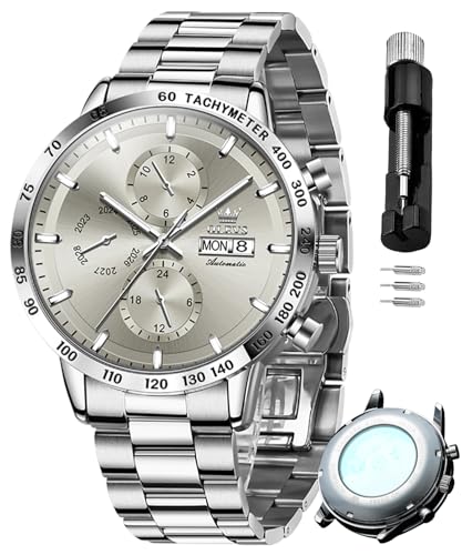Image of OLEVS Automatic Watches for Men Business Dress Mechanical Watch Stainless Steel Waterproof Self Winding Classic Date Luxury Diamond Skeleton Men Wristwatch