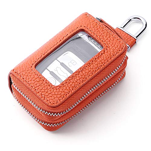 Preisvergleich Produktbild Unbekannt Damen Taschen Leder Schlüsseletui Doppelreißverschluss Fenster Leder Auto Schlüssel Damen Tasche, orange, S