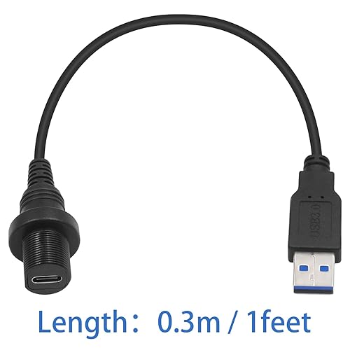 Miniatura 6 de Duttek Cable USB tipo C a USB3.0 impermeable para panel de carga, USB 3.0 macho a tipo C 3.0 hembra para montaje en automóvil, tablero de automóvil,
