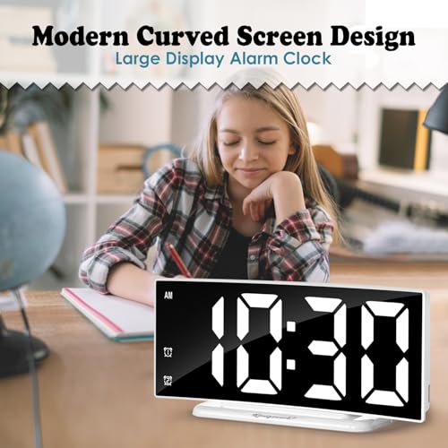 Image of LED Digital Alarm Clock for Bedroom, Plug in Clocks with Dual Alarm /Snooze /Temperature Waterproof 3 Brightness Level, Big Numbers Display and Battery Backup for Desk, Table, Office (White)