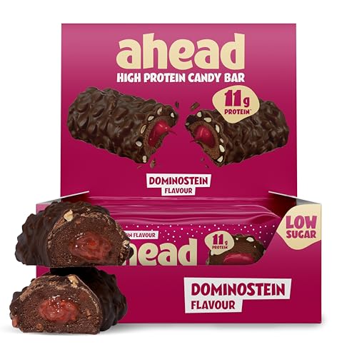 ahead Protein Riegel | Dominostein | 14x 45g Extra softer Protein Riegel mit cremigem Kern | Low Carb Eiweißriegel ohne Zuckerzusatz & ohne Palmöl