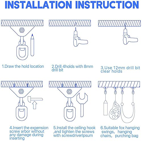 Deckenhaken Hängesessel Schaukel Aufhängung mit Schraube, 450KG Kapazität Edelstahl 360°Drehen für Hängesessel Hängematte Boxsack Sling Trainer Yogatuch Sonnensegel Nestschaukel Sitzschaukel (2 Stück)