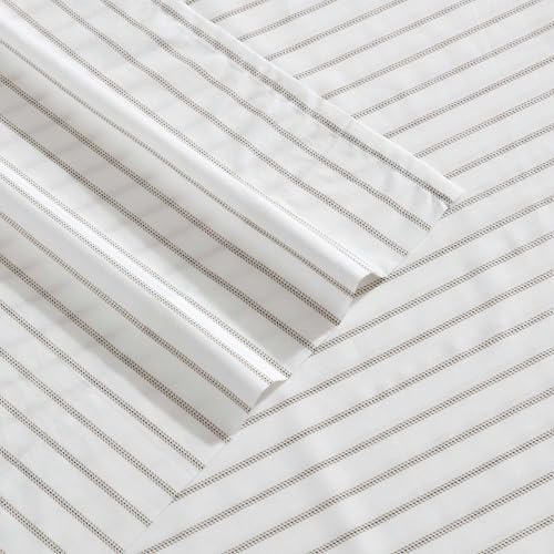Image of Eddie Bauer - King Sheet Set, Cotton Percale Bedding Set, Super Soft and Bedding Set, Oeko-Tex Certified (Essential Stripe Beige, King)