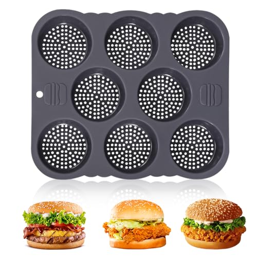 GOEDCH Stampo in Silicone per Panini Hamburger: 8 Cavità Stampo Perforato per Hamburger, Teglia Antiaderente per Panini per Hamburger, Teglia in Silicone Resistente Al Calore, per Burger e Muffin