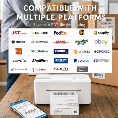Image of Forc Bluetooth Thermal Shipping Label Printer, 4x6, White | Wireless, Compatible with Android, iPhone, Windows & Mac, For Small Business, Works with Amazon, Etsy, USPS
