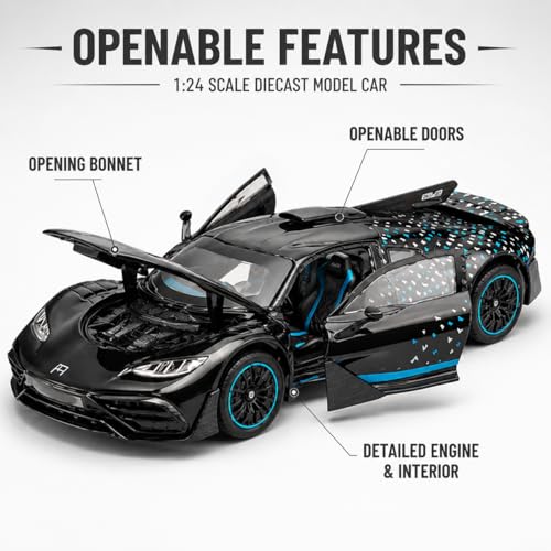 Image of Mercedes AMG ONE 1:24 Scale Die-Cast Car Model with Sound Light - Openable Doors Hood Pull-Back Alloy Metal Collectible Toy Car for Kids Collectors