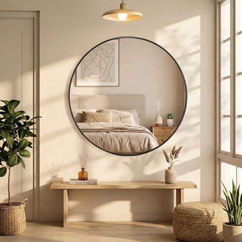 Image of NEWBULIG 24 Inch Round Wall Mirror, Bathroom Mirrors for Over Sink