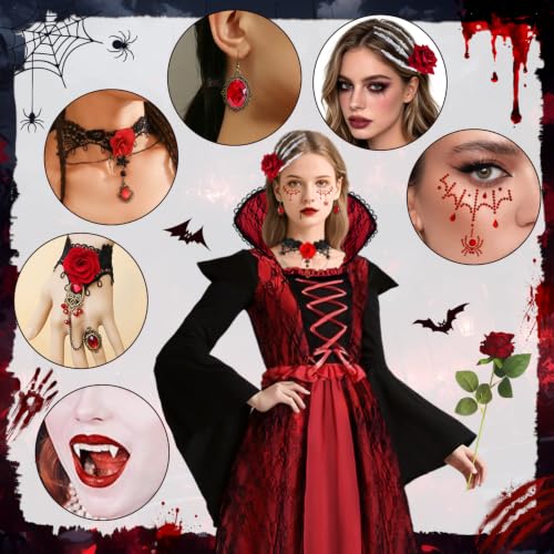 Kiyzbstoti Vampire Costume for Women Halloween Costume Vampire Dress,Vampiress Gothic Halloween Costume Medieval Cosplay Dresses (L) - image 6