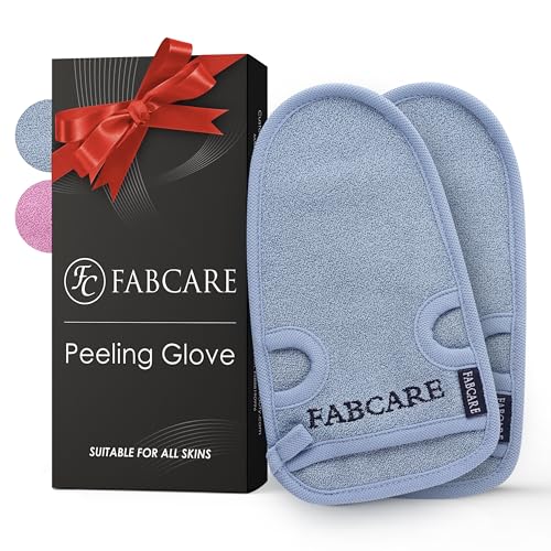 FABCARE Premium Peelinghandschuh für Gesicht und Körper, Peeling Schwamm 2 Stück - Exfoliating Gloves für Body Scrub mit Saugnäpfen und Ebook - DERMATEST geprüft mit SEHR GUT Bewertung