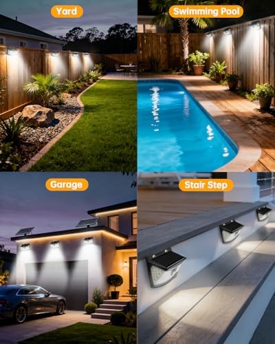 Aootek Solar Motion Sensor Lights Outdoor 120 LEDs, Black, 4 Pack — view 6