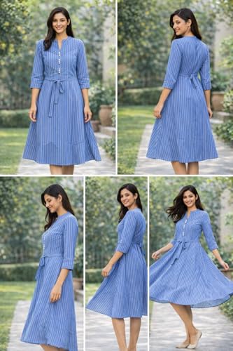 Image of CAMEY Women Striped Cotton Dress