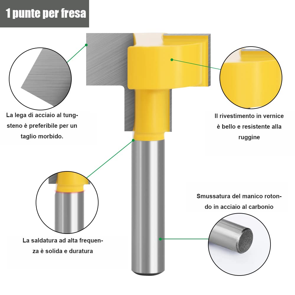 T-Slot Fresa per Scanalature Legno da 8 mm Punta del Router di Taglio a Filo con Doppia Scanalatura Fresa Lavorazione Legno da 8 mm Punta del Router di Taglio a Filo