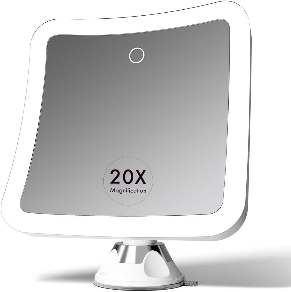 Fancii 20倍拡大鏡メイクアップミラー LEDライト付き 充電式 ハイズーム | 7インチ 大型照明付きトラベルミラー 化粧台とバスルーム用 調光機能付き 3つのライト設定 強力な吸引力 360°回転
