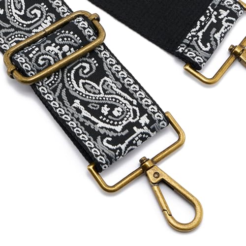 Image of ZOOEASS Bronze Buckles Purse Strap, 2 inch Wide Crossbody Handbag Strap Adjustable Replacement Shoulder Strap Vintage Embroidery