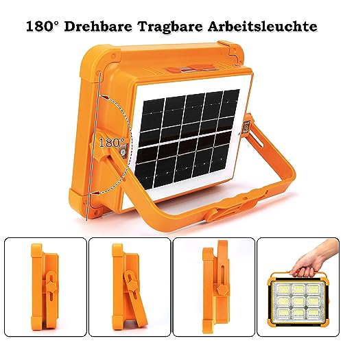 KOLLNIX 100W LED Strahler Akku - Tragbarer LED Arbeitschleucte Baustrahler Akku - Wiederaufladbarer Strahler Solar Power Bank für Camping, Werkstatt, Outdoor, Garage, Keller, Notfall