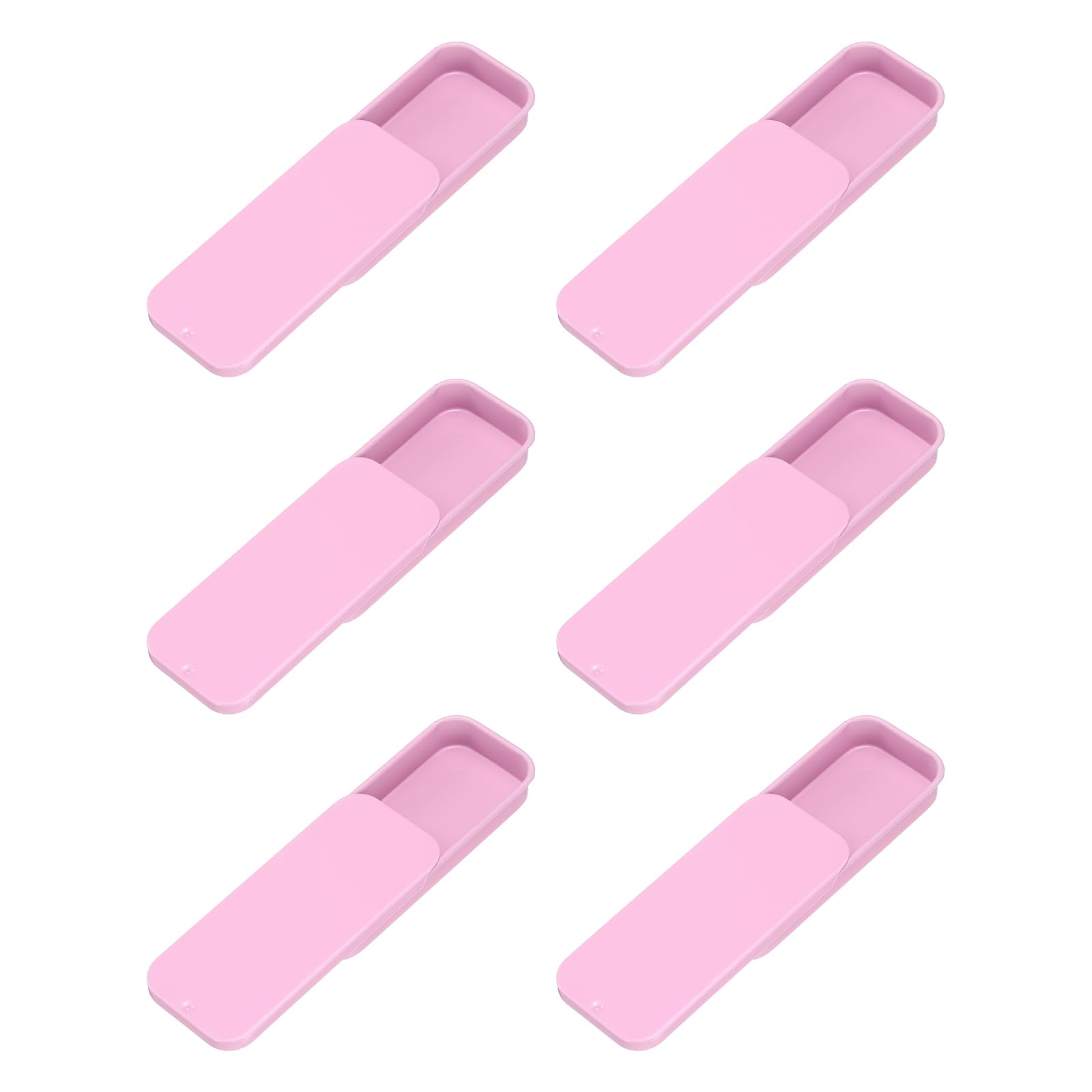 sourcing map 6Pcs Slide Top Tin Containers, Mini Metal Empty Tins Box with Sliding Lids, 3.1"x1.3"x0.4" Rectangular Storage Organizers for Lip Balm, Solid Perfume, Small Items, Pink