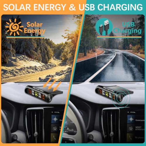 Tire Pressure Monitoring System - TPMS Tire Pressure Monitor System with Solar Charger, TPMS with 4 External sensors & 5 Alarm Modes, LCD Real-time Display, Auto Sleep Mode, Easy to Install(Orange) - Image 5