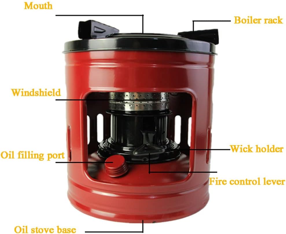 Red New Iron Art Kerosene Stove Heater Indoor/Outdoor Mini Convection Kerosene Heater for Indoor Camping Smoke-Free Camping Stove for Outdoor Patio 21x21x22cm(8.3x8.3x8.7inch)