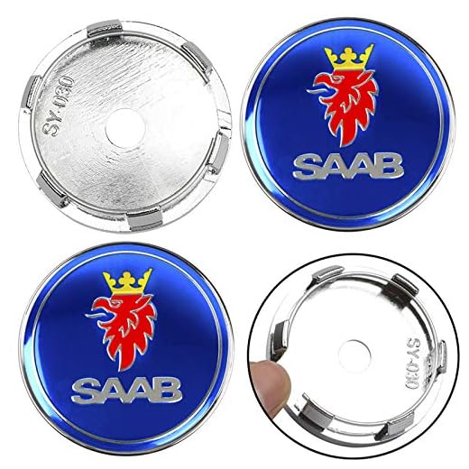 Bilhjullogotyp 4 st/parti 60 mm hjul mittlock huva bagageutrymme öglor klistermärke logotyp aluminium hjul center navkapslar bil emblem emblem logotyp hjul mittlock för Saab 9-3 9-5 900 9000 Saab 93 95 biltillbehör