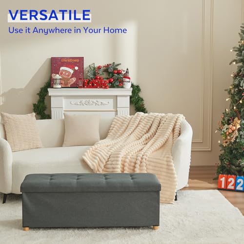 Image of BRIAN & DANY 43 Inches Folding Storage Ottoman Bench, Ottoman with Storage Bench for Bedroom, Living Room, Entryway, Foot Rest with Legs, Dark Gery