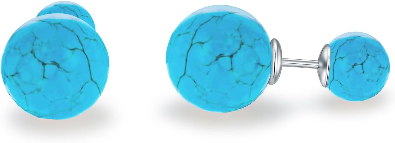 LONAGO Double Sided Turquoise Ball Earring Turquoises Stud Earrings Gift for Women (Turquoise)
