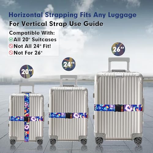 Image of Luggage Straps for Suitcases, Eye-catching Suitcase Strap, Adjustable Travel Belt Accessories Luggage Connector Identifiers Over Handle with Buckle,Suitcase Straps to Hold Suitcases Together (Blue)