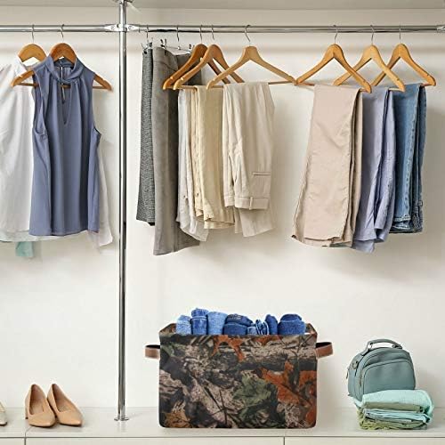 AUUXVA Rectangular Storage Basket Forest Tree Camouflage Collapsible Storage Cubes Organizer with Leather Handles for Home Organization Shelf Basket Toy Laundry Hamper Nursery image 4