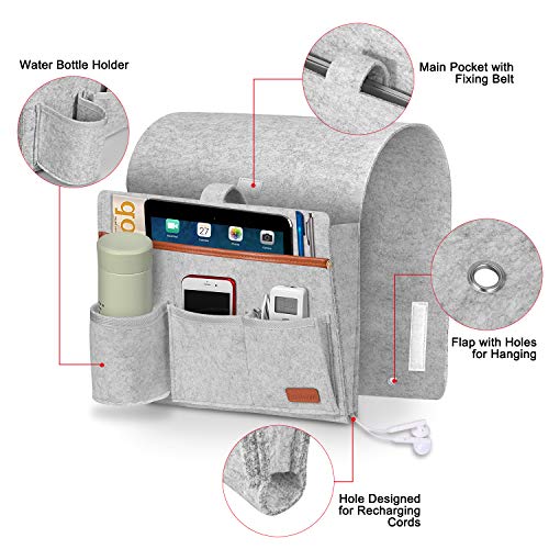 SIMBOOM Sofa Butler Sofa Bett Organizer mit 5 Taschen Hängeaufbewahrung für Handy Tabletten Zeitschriften Gläser Snacks Beutel - Hellgrau - Image 4