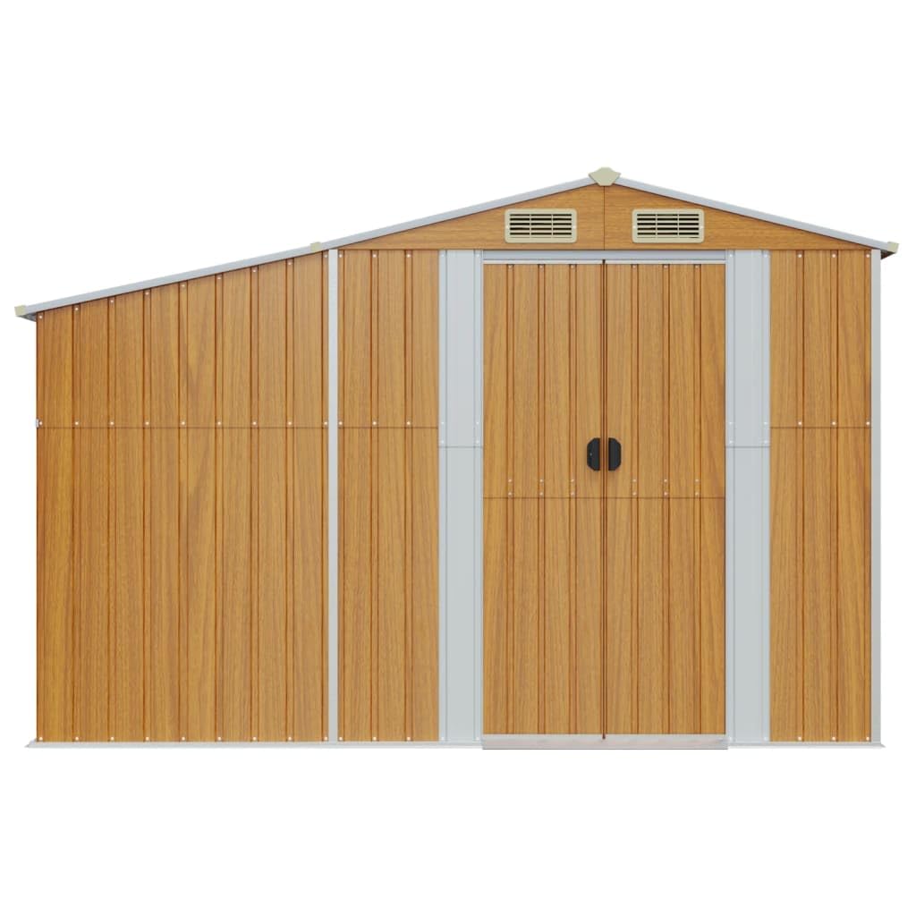 vidaXL Gerätehaus, Geräteschuppen mit Kaminholzregal, Garten Schuppen mit Schrägdach, Gartenhaus Metallschuppen, Braun Verzinkter Stahl