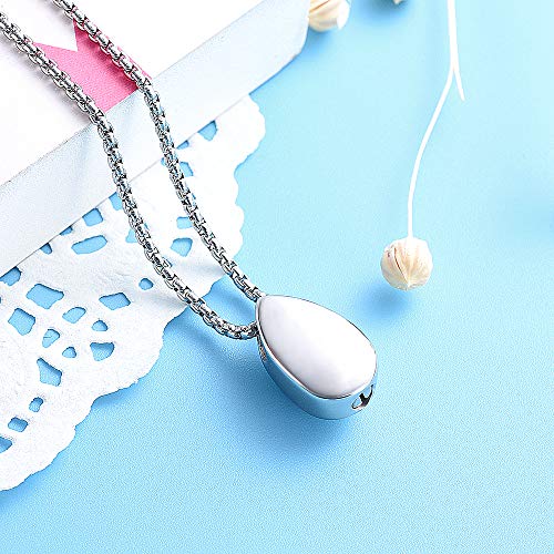 Little Blank Teardrop Stainless Steel Memorial Urn Jewelry Engravable Cremation Keepsake Necklace (Silver) #TOP4