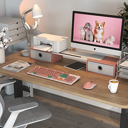 Image of WESTREE Dual Monitor Stand Riser with Two Drawers, Extra Large Storage Monitor Stand for 2 Monitors, Computer Monitor Stand with Solt, Desktop Oraganizer Stand for Computer,Laptop,Screen,Printer,TV