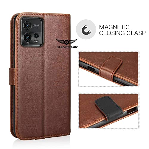 Image of SHINESTAR Motorola Moto G72 Flip Back Cover | PU Leather Flip Cover Wallet Case with TPU Silicone Case Back Cover for Motorola Moto G72 - Classic Brown