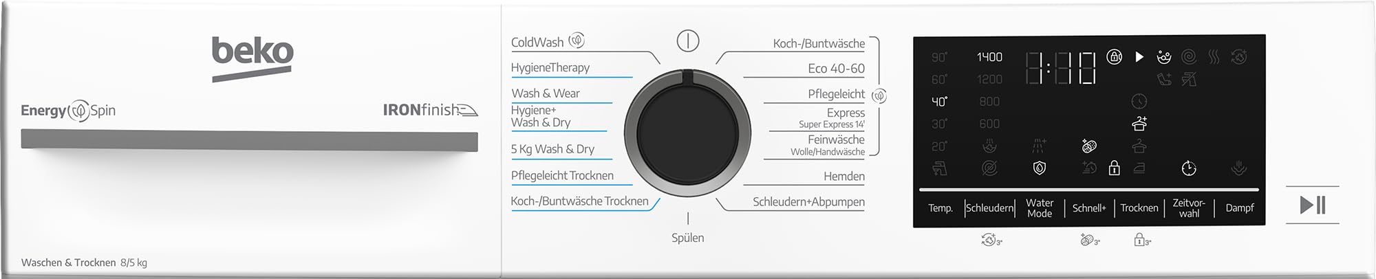 Beko BM3DT4844W1 Waschtrockner Frontlader 8 kg Waschen 5 kg Trocknen 1400 U/Min SteamCure ProSmart Inverter Motor Weiß