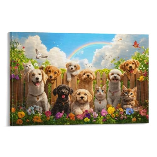 Art mural encadré haut de gamme scène de jardin et animaux mignons 40x60 cm