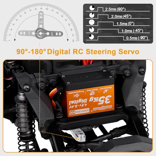 Image of HobbyPark RC Servo High Torque 35KG Digital Servo Metal Gears for 1 /7 1 /8 1 /10 RC Crawlers Compatible with SCX10 II TRX4 D90 VS4-10 with 25T Servo Horn, 180 Degree 8.4V HV (35kg Torque)