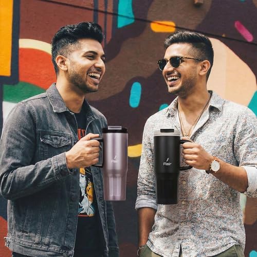 Image of FLAIR Vogue Vacuum Insulated Stainless Steel 750 ml Tumbler with Handle | 2-in-1 Lid with Flip Straw & Sip Spout -Black | Hot & Cold Beverage Mug | Leak Resistant