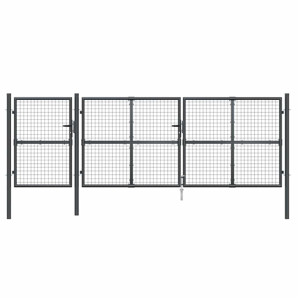 Brama ogrodowa z siatki antracytowej z ocynkowanej stali, 400 x 125 cm, regulowana, z ostrzem do wbijania w ziemię, zamykana, nowoczesna brama kratkowa do ogrodu, na podwórko, taras